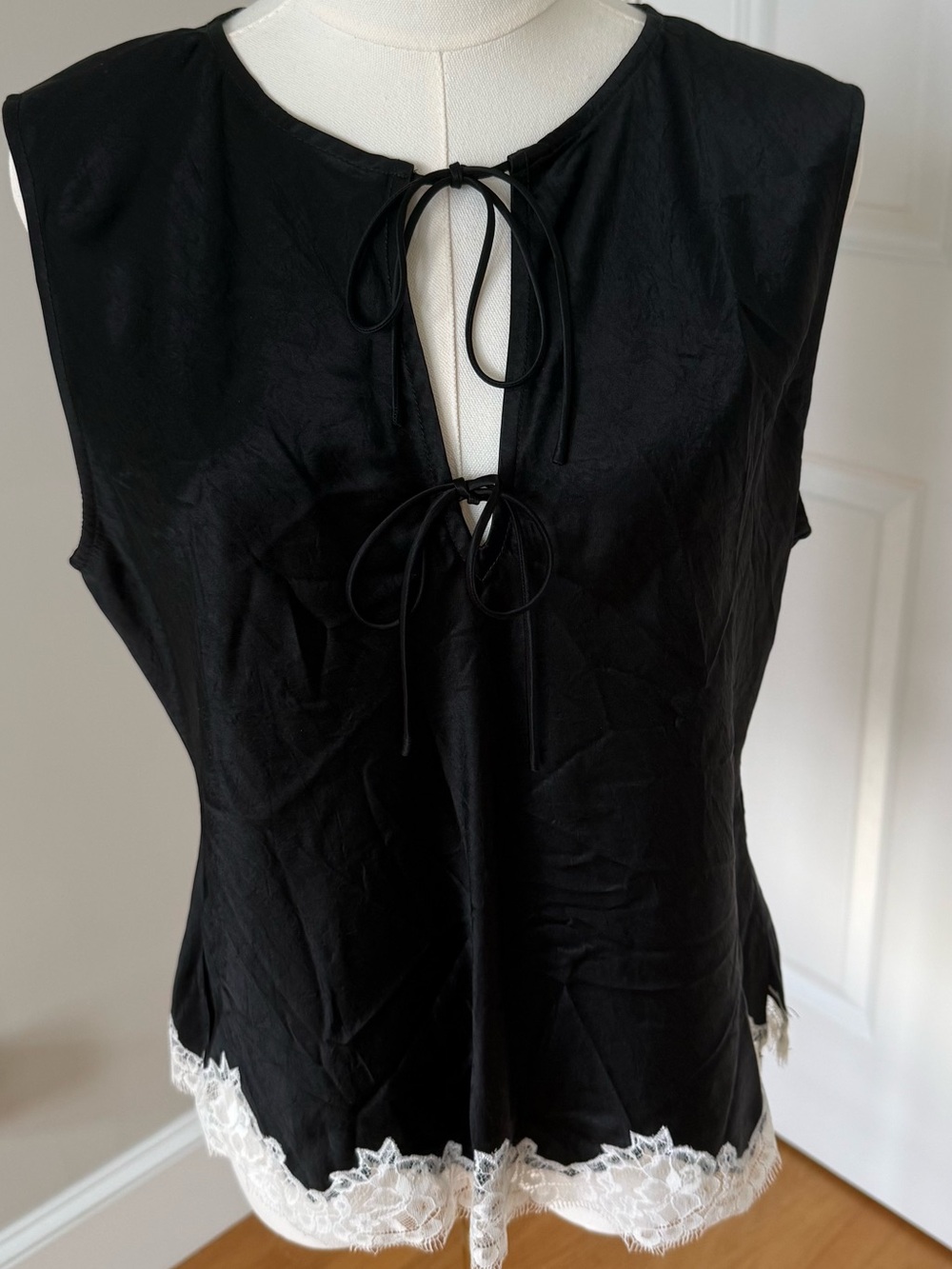 J. Crew Textured Satin Top with Lace Trim